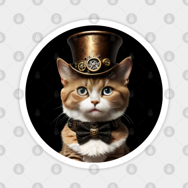 Funny Vintage Victorian Fashion Cyberpunk Gear Steampunk Cat Magnet by Tina